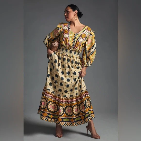 Farm Rio Natural Tropical Sunshine V-neck Maxi Dress 3X - Picture 3 of 16